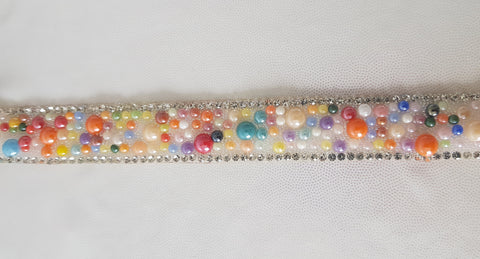 18mm Rhinestone & Multicolored Pearl Hotfix/Iron-On Trim