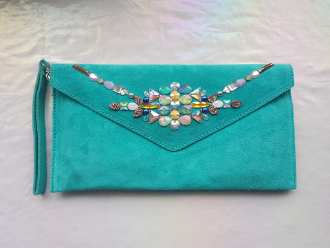 Teal Faux Suede Clutch